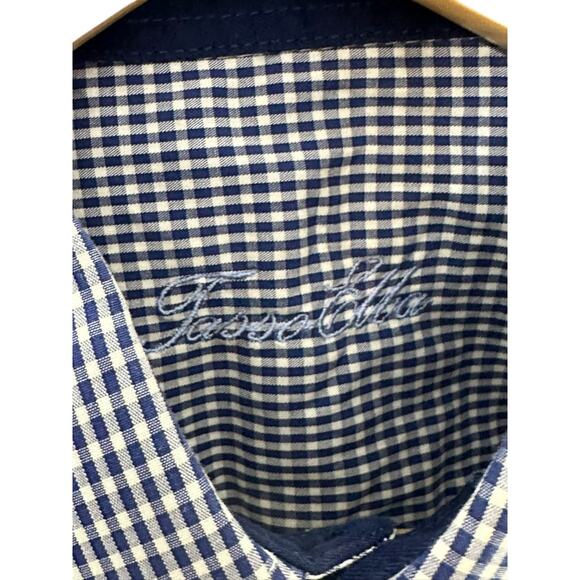 Tasso Elba Blue & White Check Long Sleeve Button Up Shirt Men's Small 14-14.5 - Picture 3 of 5